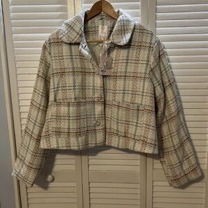 LC Lauren Conrad Cream and Tan Plaid Blazer